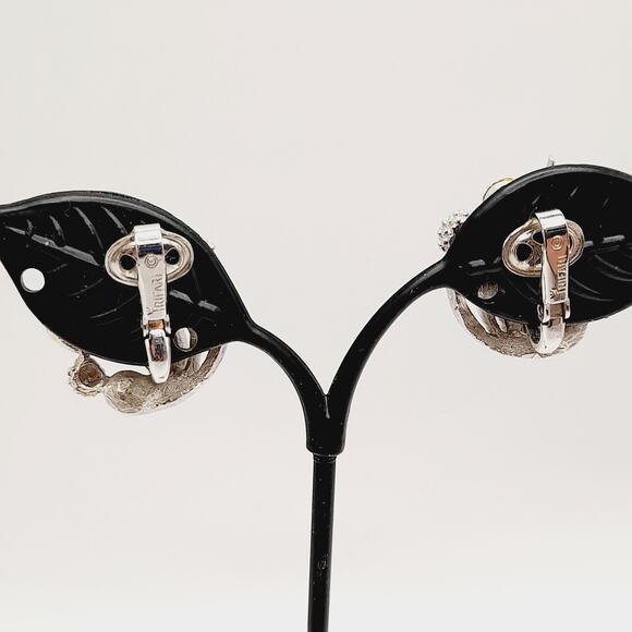 Vintage Crown Trifari Rhinestone Clip Earrings,Rhodium Plate Mid Century Jewelry - Picture 8 of 14